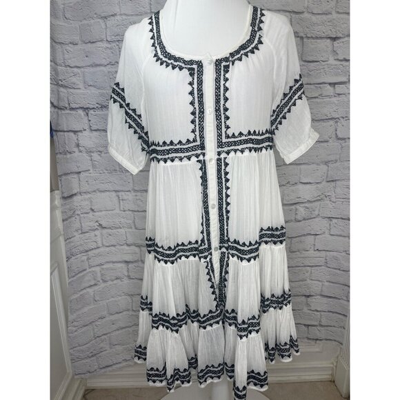 Sundance Sea La Vie Dress Embroidered Button Down Ladies Size PSmall White Black - Picture 9 of 12